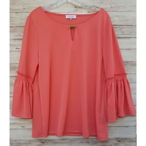 NWOT Calvin Klein Bell Sleeve Coral Pink Blouse L